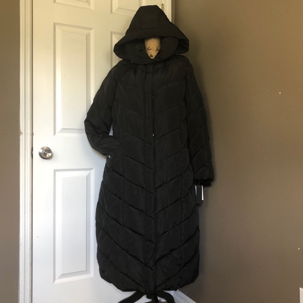 Long Black Maxi Puffer Jacket Coat with Hood